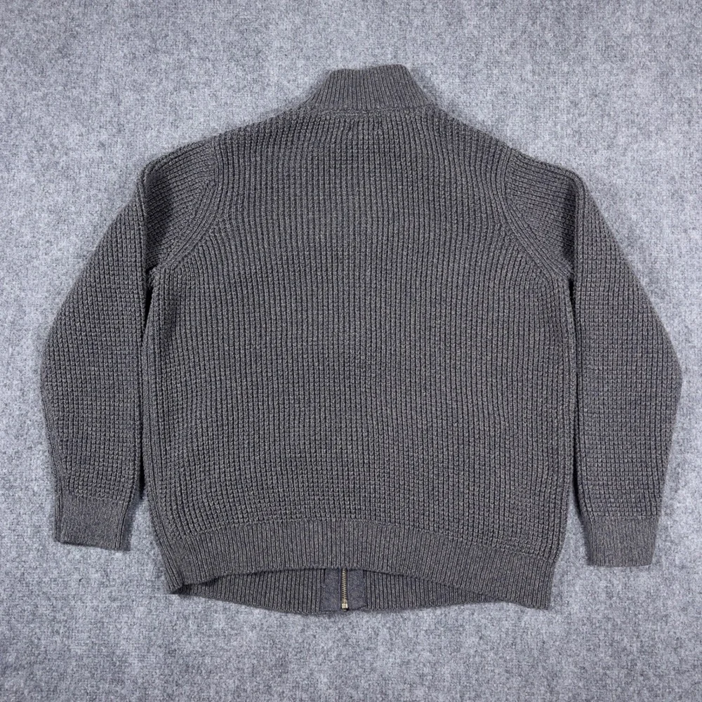 LL Bean Full Zip Cardigan Sweater Mens Large Gray Organic Cotton Waffle Knit